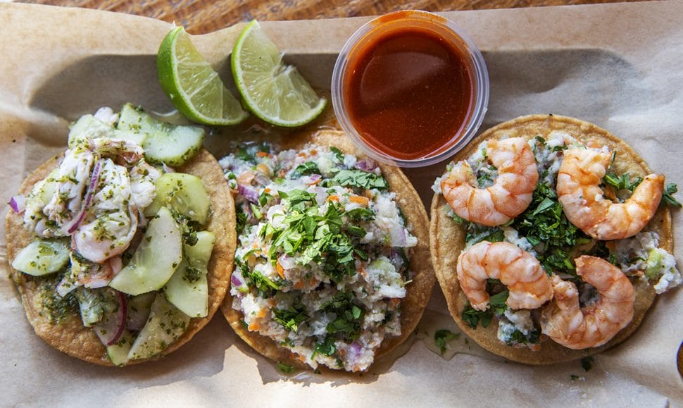 Ceviche 3 ways at Aguas Way restaurant in North Long Beach. Photo by Thomas R. Cordova.