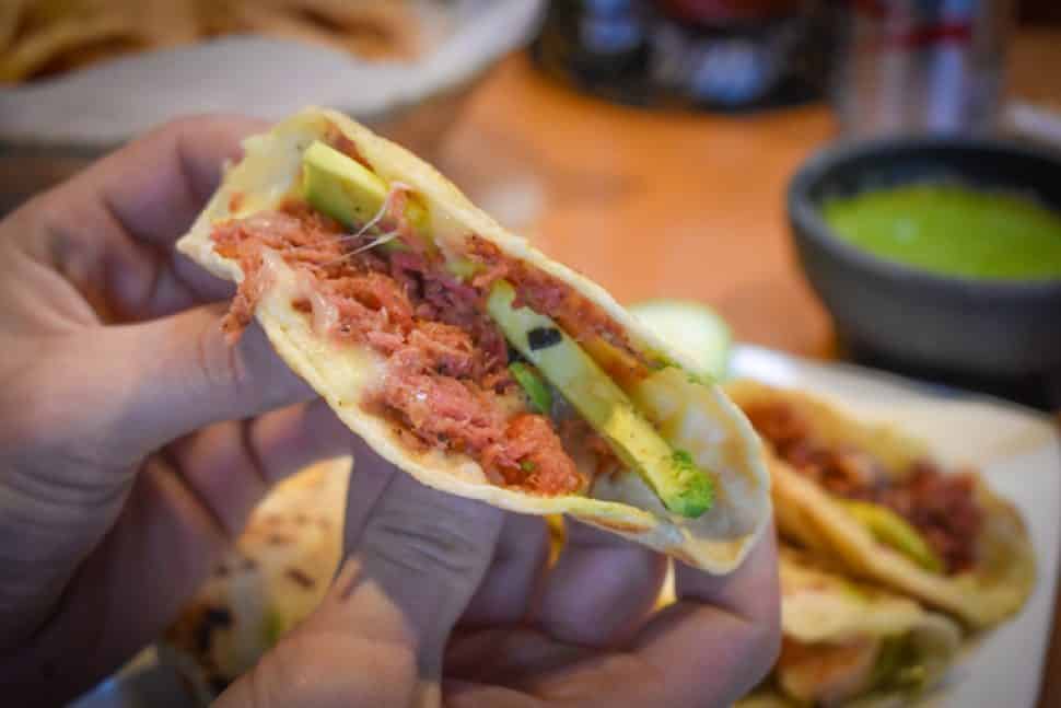 The smoked marlin taco from Cheko el Rey del Sarandeado. Photo by Brian Addison.