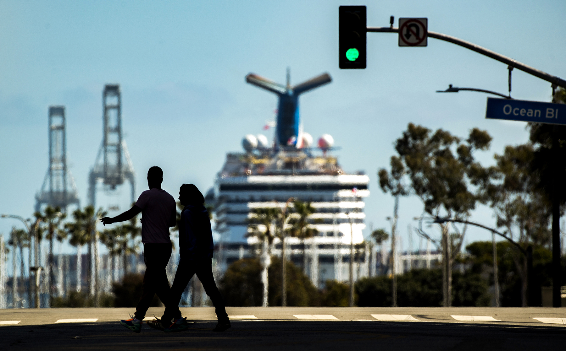 Linden Ave. at Ocean Blvd. as the Carnival cruise ship is at port.