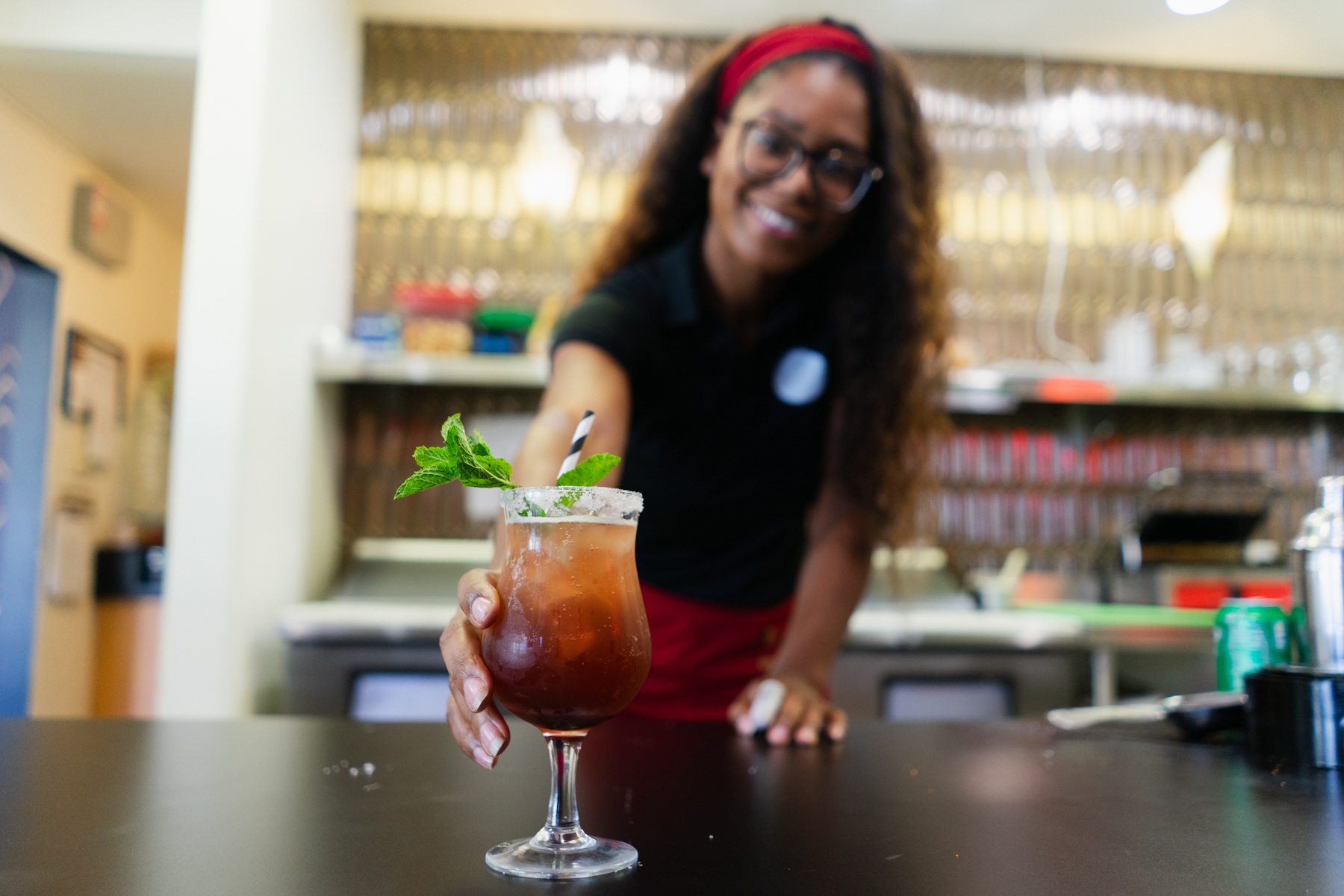 Stephanie Evans serves the Shirliest Temple.