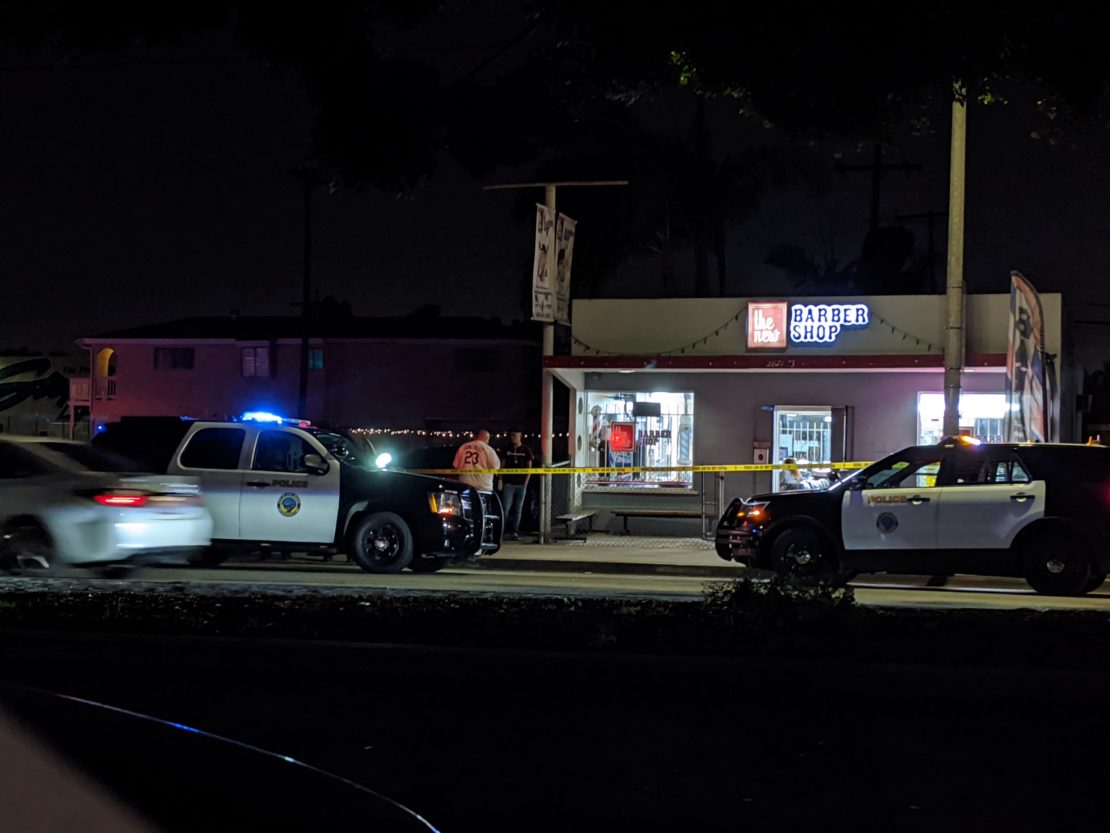 A barber shop in West Long Beach where police say a man was shot Nov. 22, 2019. Photo by Valerie Osier.