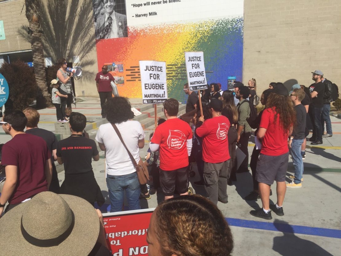 Community members protesting police violence gather at Harvey Milk Promenade Park before marching Downtown on Sunday, Feb. 23, 2020. Photo by Curtis Herod.