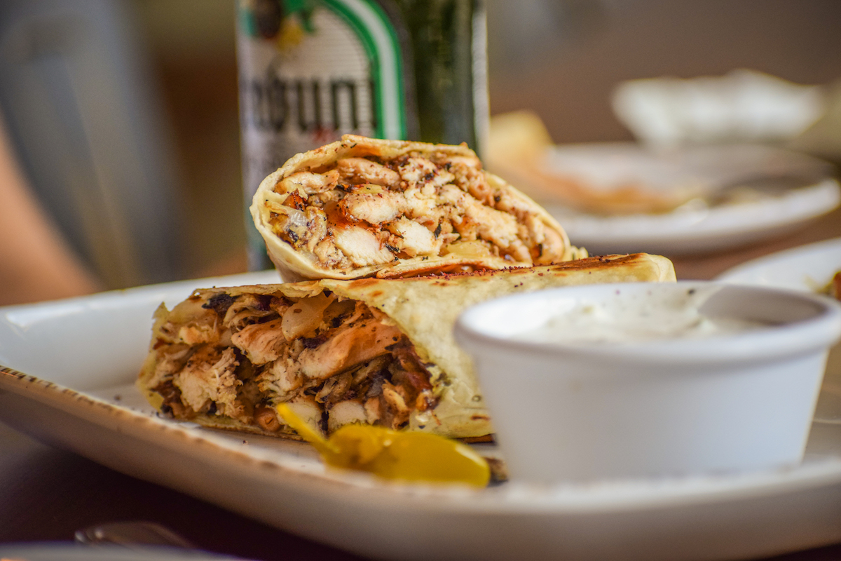 Downtown Long Beach's Ammatolí and its musakhan chicken roll. Photo by Brian Addison.