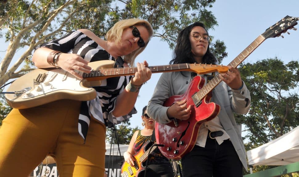 Jessica Kaczmarek and Andy Vinmar both compete during the New Blues Festival V, 6 String Showdown semi-finals at El Dorado Park in Long Beach, Ca., September 1, 2018. (John Valenzuela/ Correspondent)