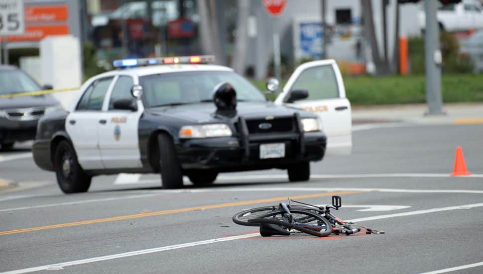 Long Beach Police at the scene of a fatal accident, involving a bicyclist and a car, at the corner of Los Coyotes Diagonal and Palos Verdes Avenue, Wednesday January 30th, 2019. Photo by Stephen Carr / For the Long Beach Post