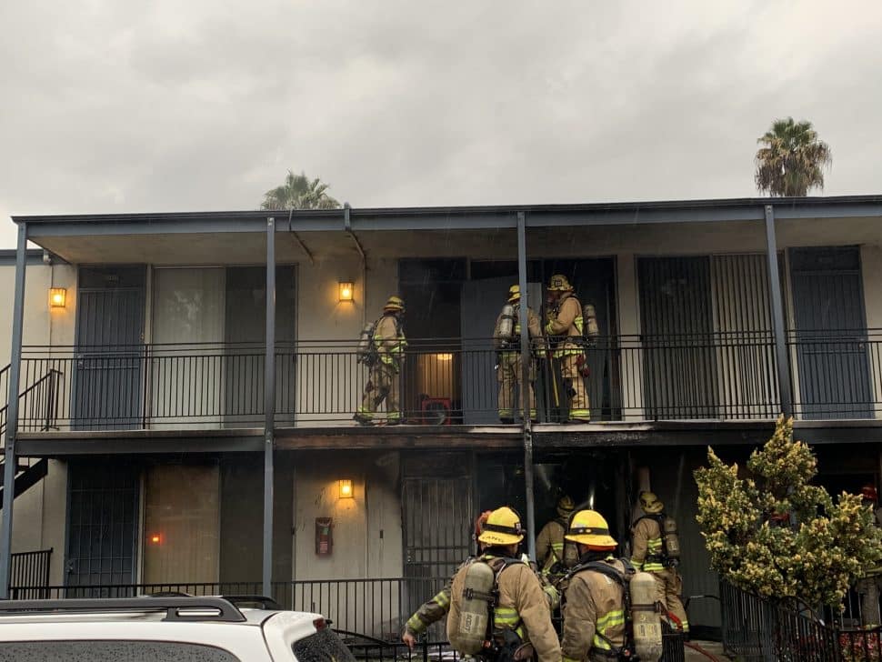 The fire was burning in a first-floor unit. Photo courtesy Long Beach Fire Department.