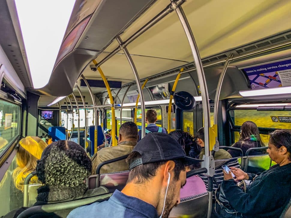 Metro's 860 express line is filled to capacity as it trekked along the 405 before hitting the 110 FastTrak to Downtown Los Angeles. Photo by Brian Addison.