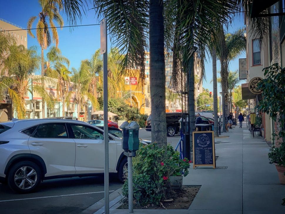 In contrast to Broadway, First Street's stretch in Downtown's East Village is filled with green. Photo by Brian Addison.