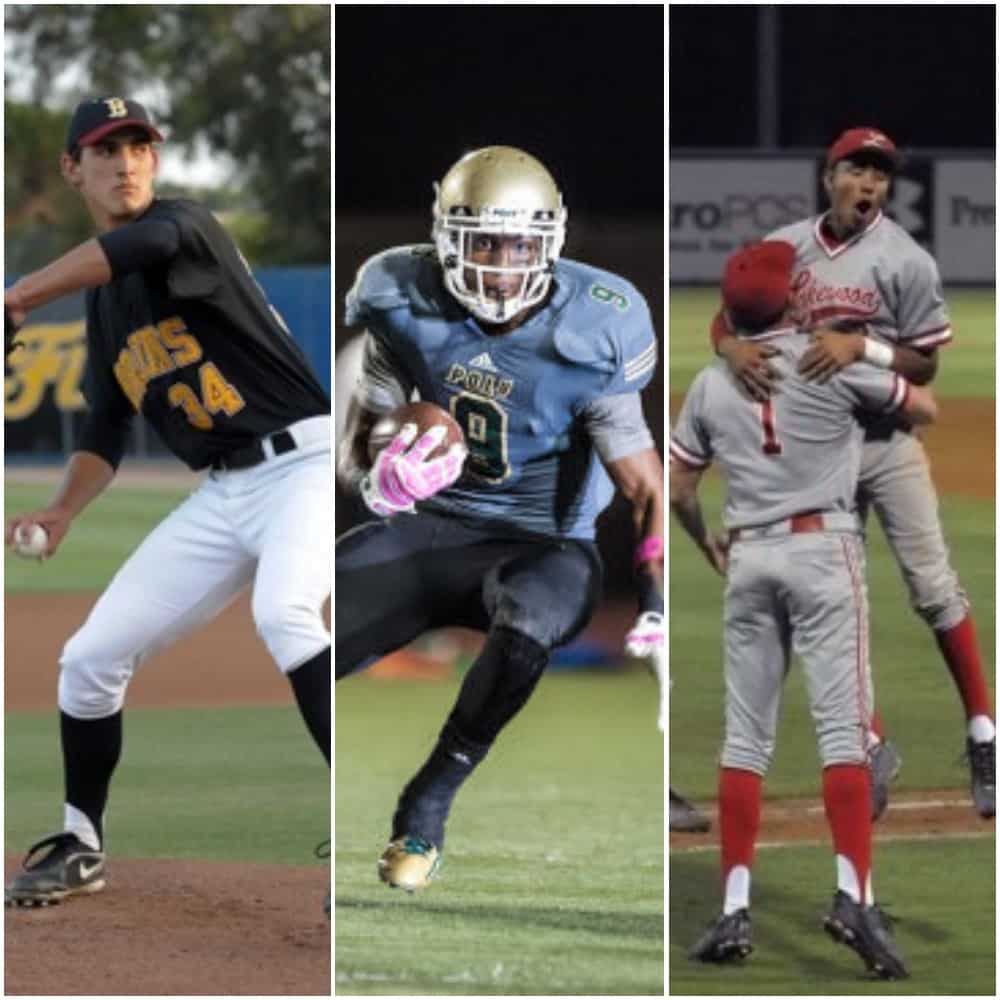 From left, Wilson High alum Chase De Jong, Long Beach Poly alum JuJu Smith-Schuster, Lakewood High alum J.P. Crawford.