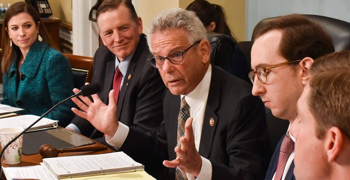 Rep. Alan Lowenthal for the first time in chairing a subcommittee hearing on Energy and Mineral Resources. He is co-charing with Rep. Paul Gosar (R-AZ) (pictured left) in Washington D.C.Tuesday Feb. 12, 2019. Photo by Kelly Puente.