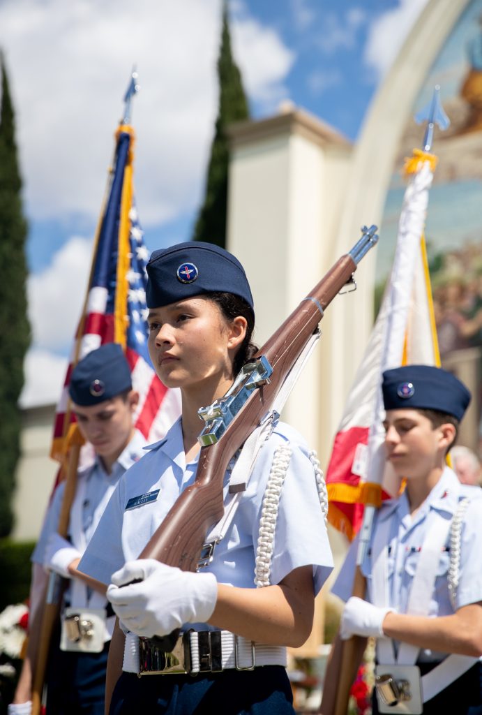 Civil Air Patrol Cadet Unit Squadron 153 retire the colors at the Forest Lawn Cemetery Memorial Day event in Long Beach Monday, May 27, 2019. Photo by Kelly Smiley