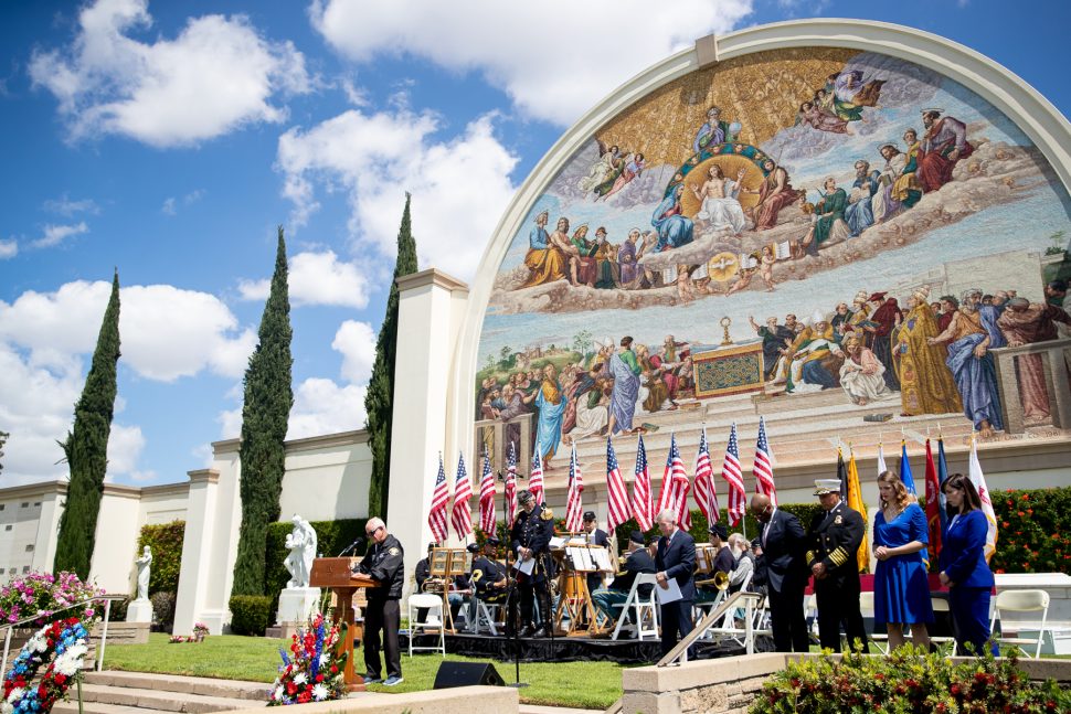 Father Al Scott speaks at the Forest Lawn Memorial Day event in Long Beach Monday, May 27, 2019. Photo by Kelly Smiley